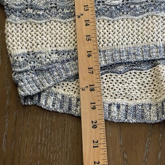 Lani Sweater Womens Medium Blue Cream Striped Boho Beachy Open Knit‎ High Low - Picture 9 of 9